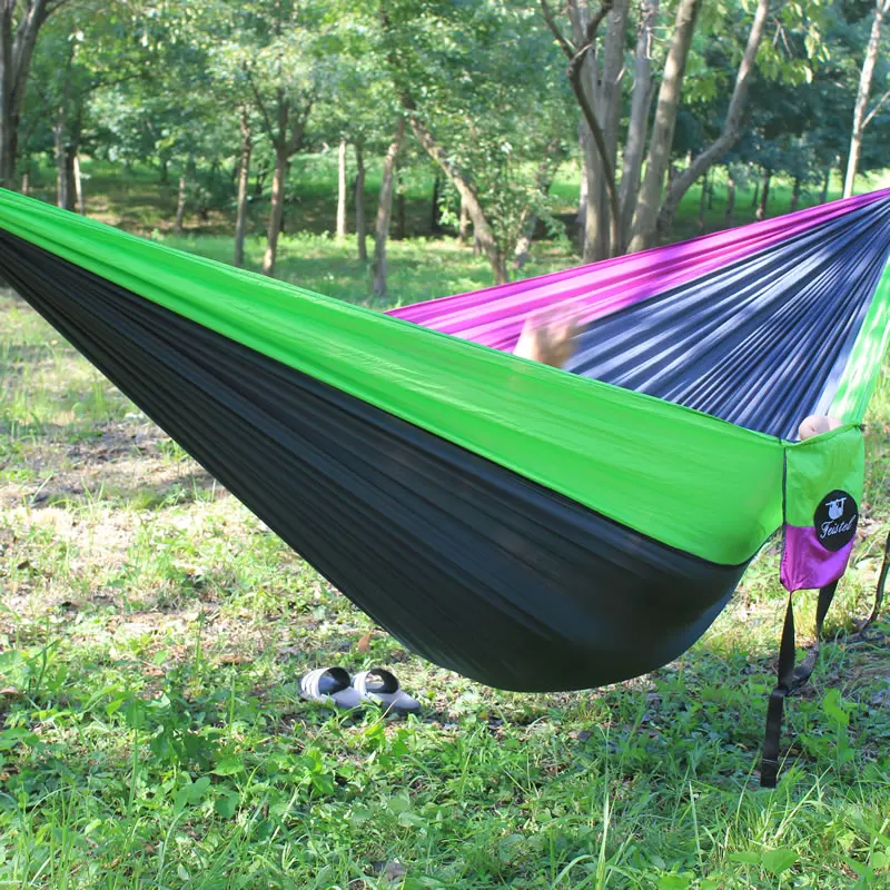 Goodwin Tri-Color Parachute Nylon Hammock – Portable Single/Double Camping Hammock for Hiking, Backpacking & Garden
