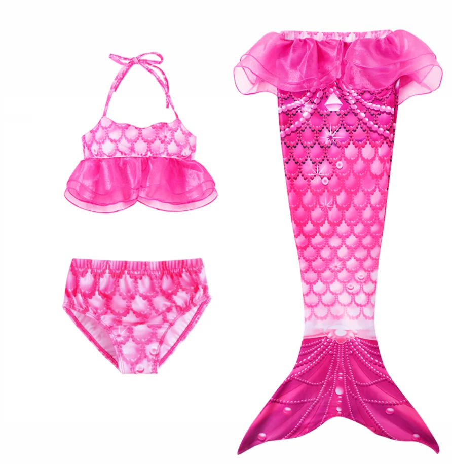 2023 Summer 3 PCS Mermaid Tail Swimwear Sets Princess Dress Swimsuit for Swimming Girls Strapless Bikini Costume