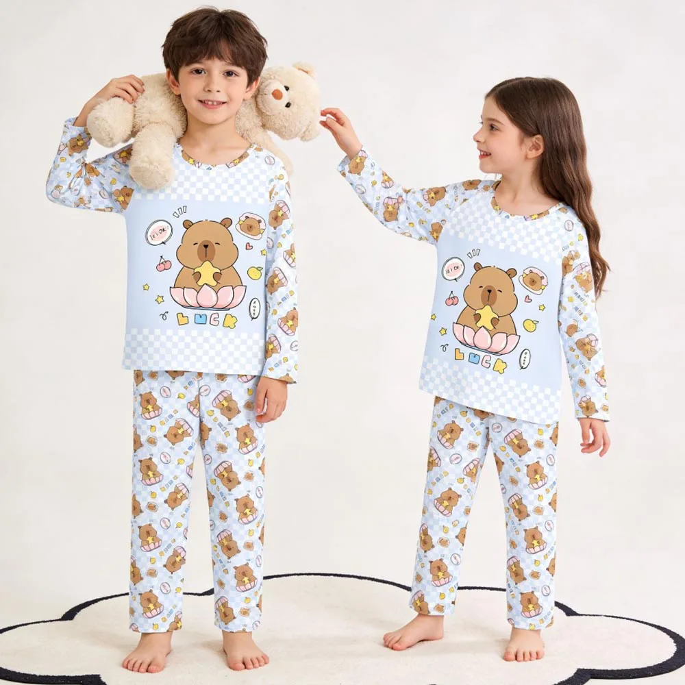 Boys Girls Pajamas Sets Kids Toddler 3 to 4 5 6 7 8 9 10 11 12 Years Long Sleeve Capybara Pijamas Cute Pyjama Children's Pjs Set