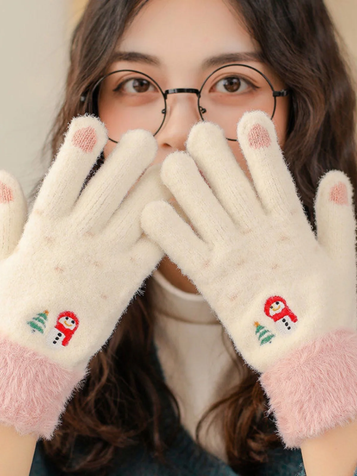 

Women's Winter Thiened Fce Lined Cycling Gloves Touch Screen ible Knitted Mittens Sli Korean Sle Hand Warmers