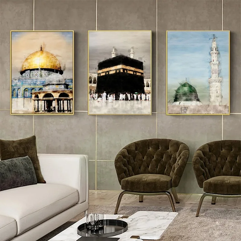 1pc frameless Canvas Painting Islamic Masjid Mosque Allah Mecca Medina Kaaba Sacred Place Posters Canvas Painting Print Wall Art
