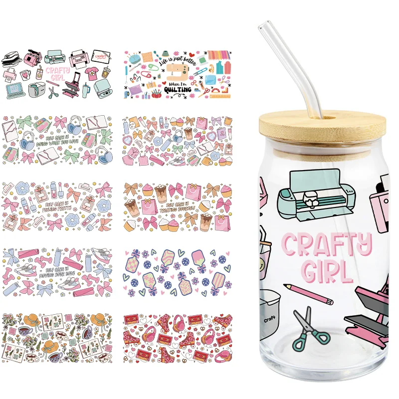 Cartoon Pattern UV DTF Wrap Transfer Stickers 3D Colorful Decal Waterproof Wrap For Glasses Cups Mug Bottles Decal