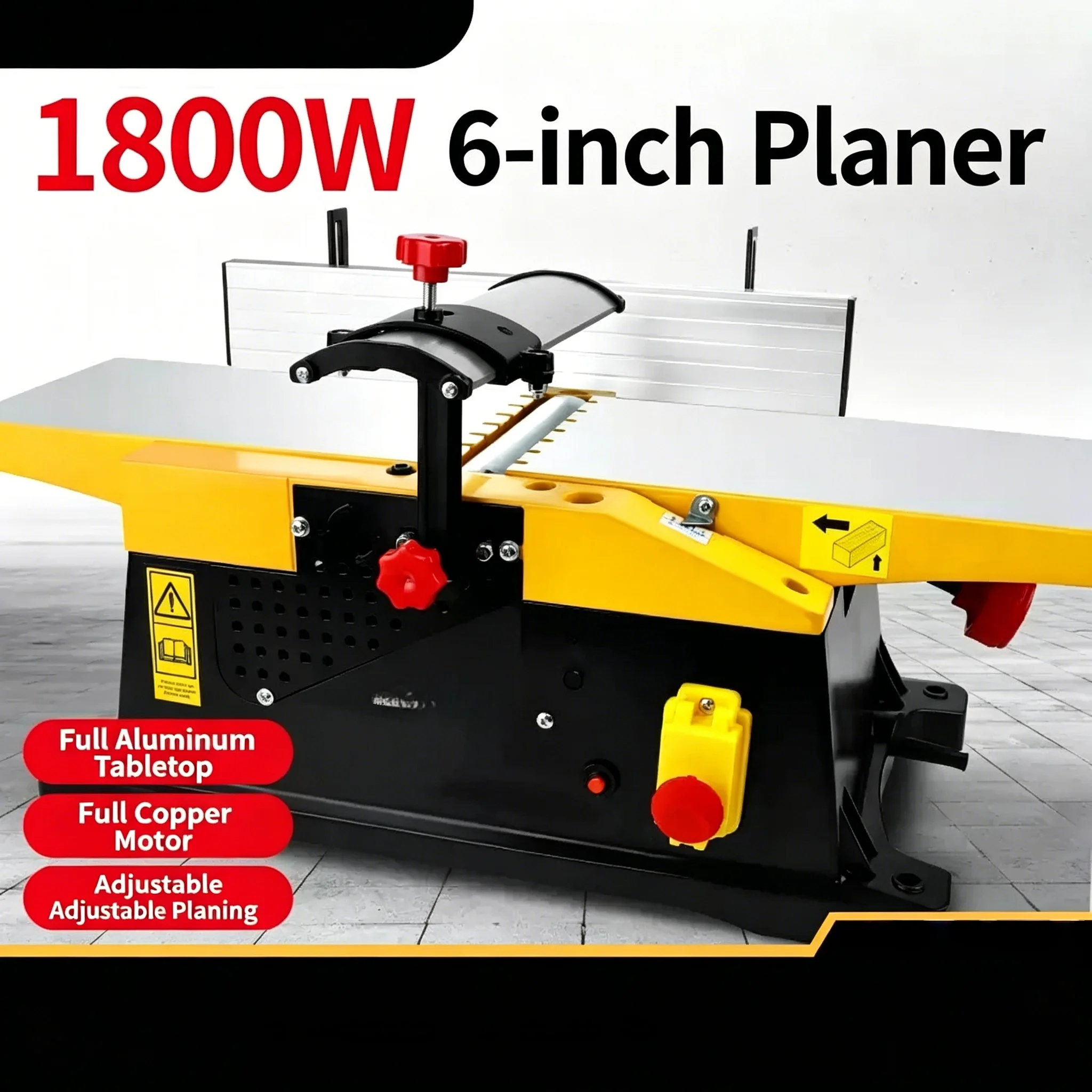BBWoodworking Benchtop Jointers 6in 1800W Electric Wood Thicknesser Hand Planer Woodworking Jointer Carving Power Tools Work Ta