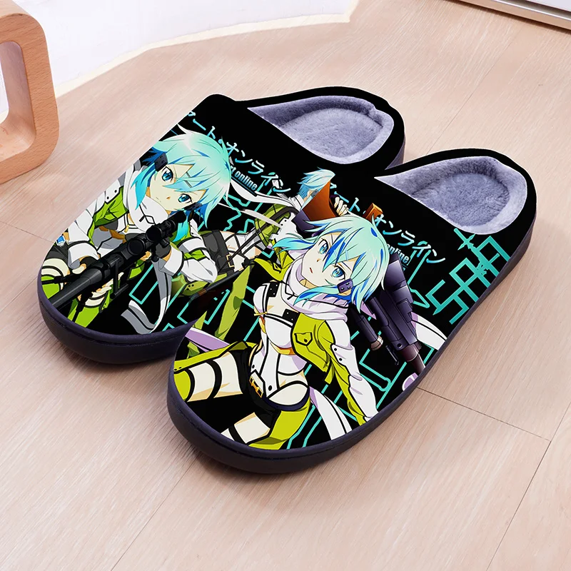 Sword Art Online Cartoon Warm Plush Cosplay Slippers Couple's Indoor Non-slip House Slippers Men And Women Home Cotton Shoes