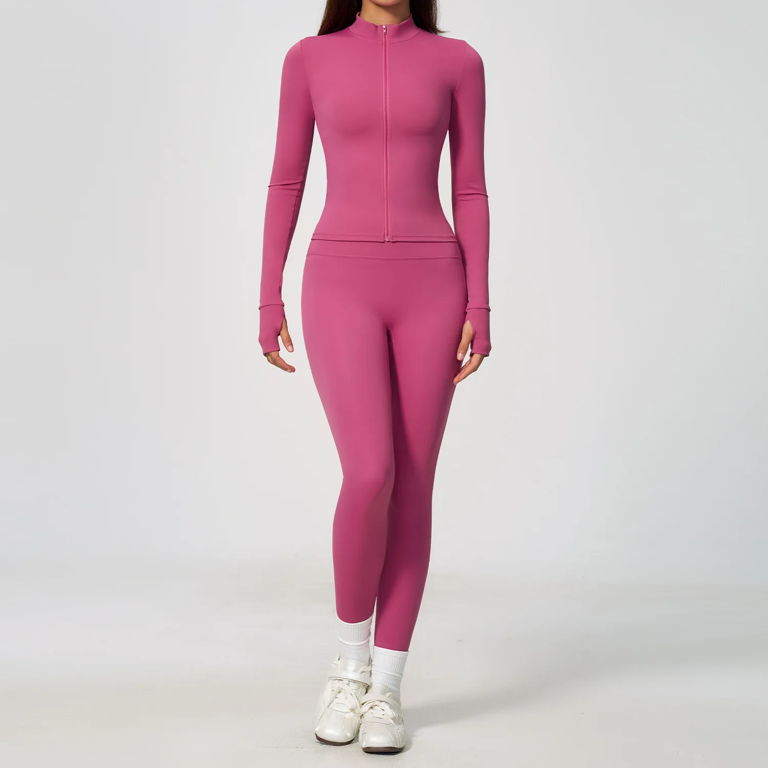 Yoga Set Women Outfits 2 Piece Sportswear Zipper Jacket Leggings Suit Fitness Long Sleeve Running Workout Tracksuit Gym Clothing
