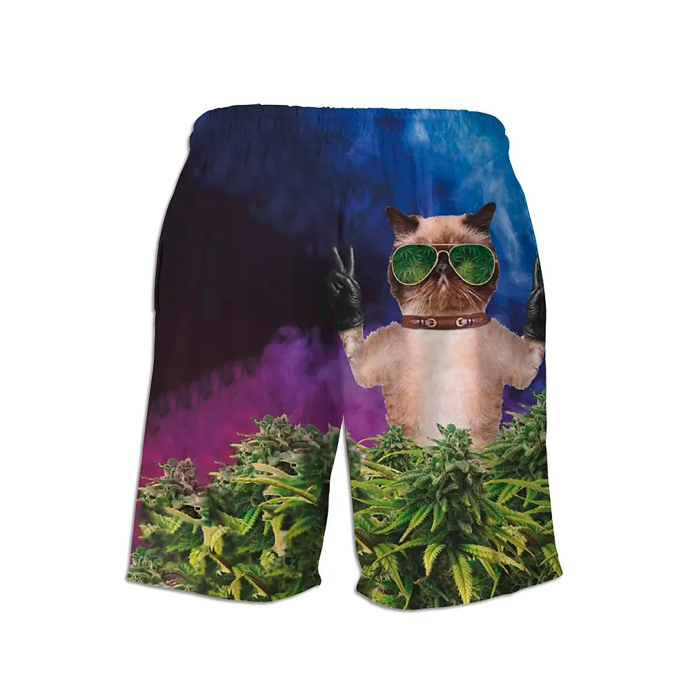 

Fashion Simple Printed Men's Beach Shorts, Loose Wide Leg Cut, Wear-Resistant Ideal For Beach And Street Wear