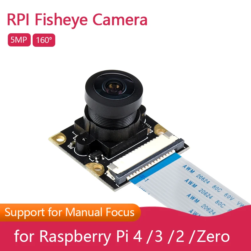 

Модуль камеры Raspberry Pi Fisheye, 5 миллионов пикселей, широкоугольный, 160 градусов, поддержка ручной фокусировки