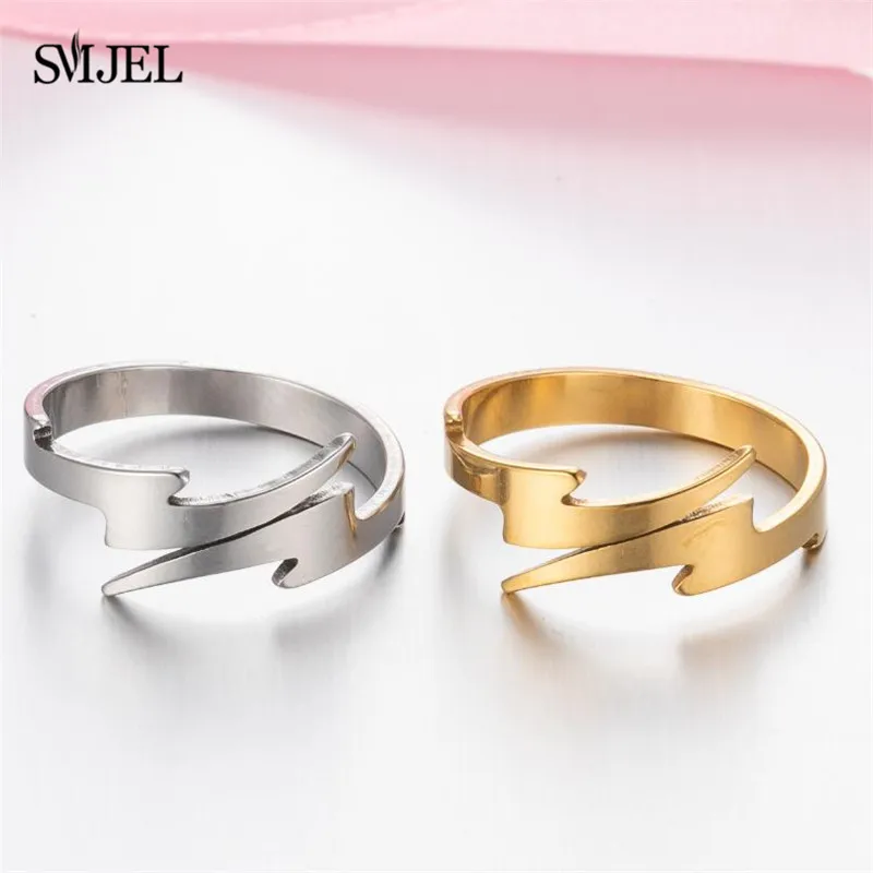 Stainless Steel Love Heart Open Rings for Women Gold Color Geometric Adjustable Ring Leaf Infinity Finger Jewelry Bague Homme