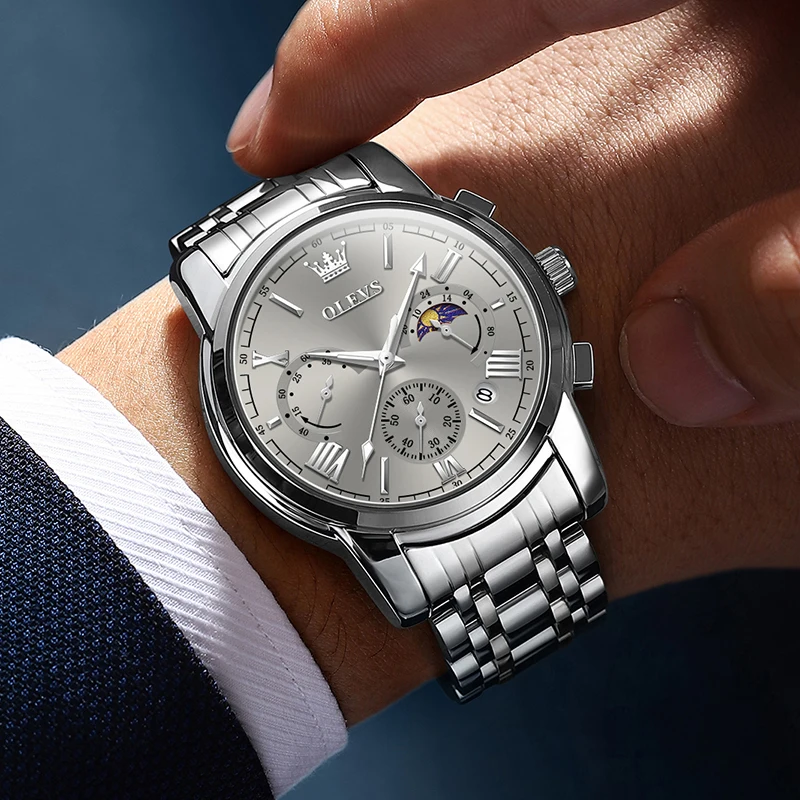 OLEVS 2895 ساعات كوارتز للرجال حصري جديد 24 ساعة مرحلة القمر كرونوغراف مقاوم للماء ساعات رجالي أصلية فاخرة ساعة رجالي #3