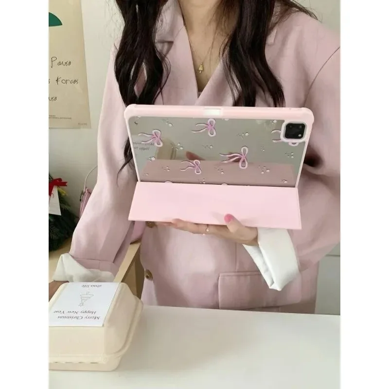 

10.2-inch 2021 Model Floral Bowknot Pen Slot Mirror Tablet Case for Air5 IPad