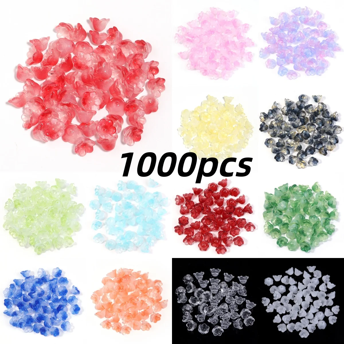 

1000Pcs Lily Of The Valley Shape Flower Gradient Glass Beads 12x7.5mm Loose Lampwork Beads for Jewelry Making Hairpin Crafts