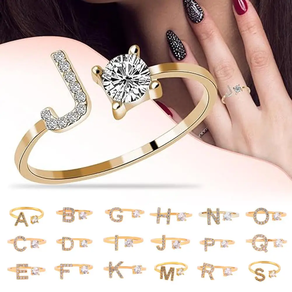 26 English Letter Open Finger Rings A-Z Initials Name Alphabet Female Creative Fashion Wedding Party Jewelry Gifts