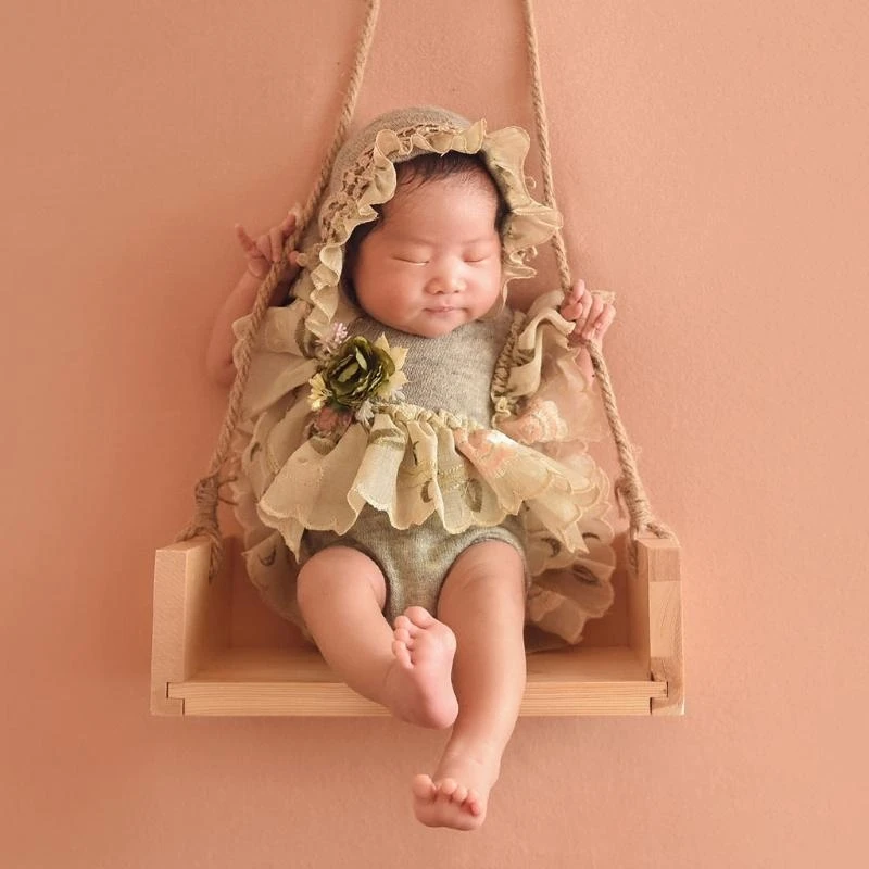 Newborn Baby Girls Photography Props Photography Wooden Swings Seats Props Hanging Swing for Seat for Baby Memorable Pho 15UB view 2