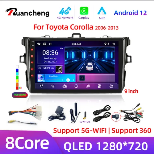 Radio estéreo para coche Android14 de 9 pulgadas para Toyota Corolla E140/150 2007 2008 2009 2010 2011 2012 2013 reproductor Multimedia altavoz de DVD de 2 Din