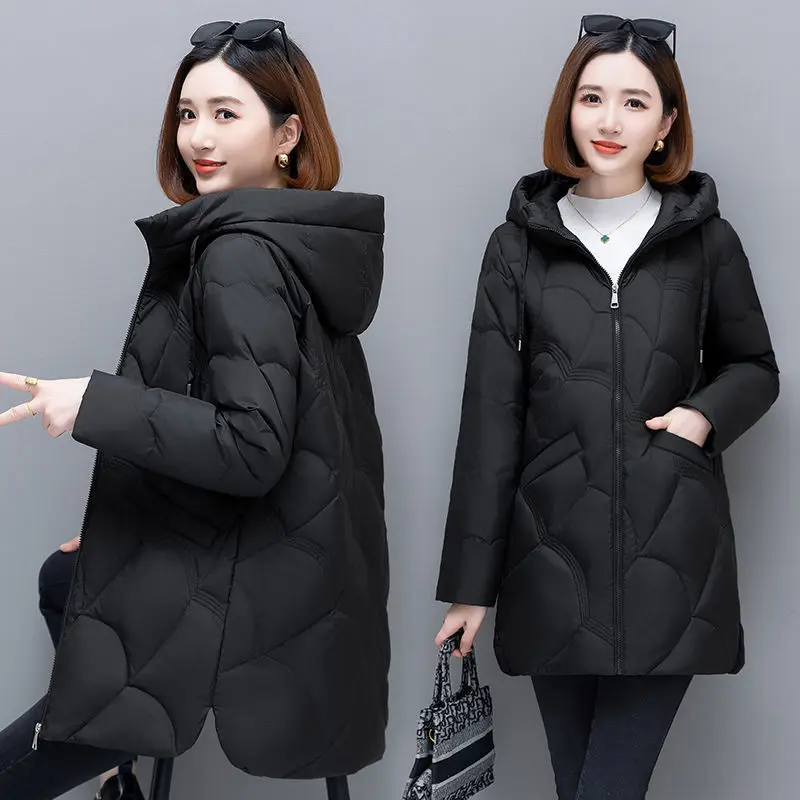 Ladies Fashion Winter Coat Women Down Cotton Hooded Jacket Woman Casual Warm Outerwear Jackets Female Girls Black Clothes PA1021