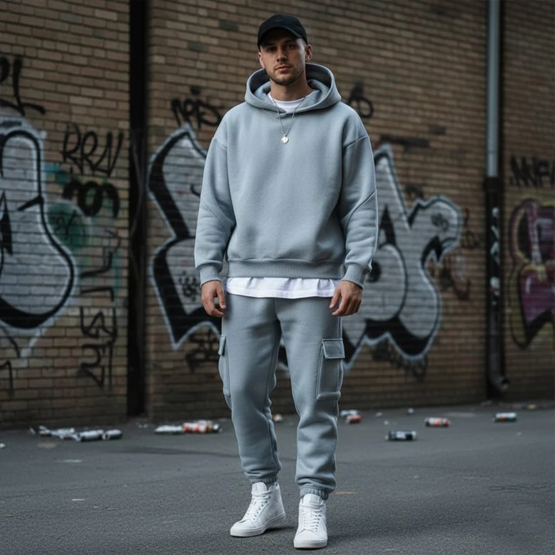 

Осенний новый комплект из 2 предметов, повседневная однотонная толстовка с капюшоном для пар, свободные спортивные штаны, толстовка для бега, брючные костюмы ﻿