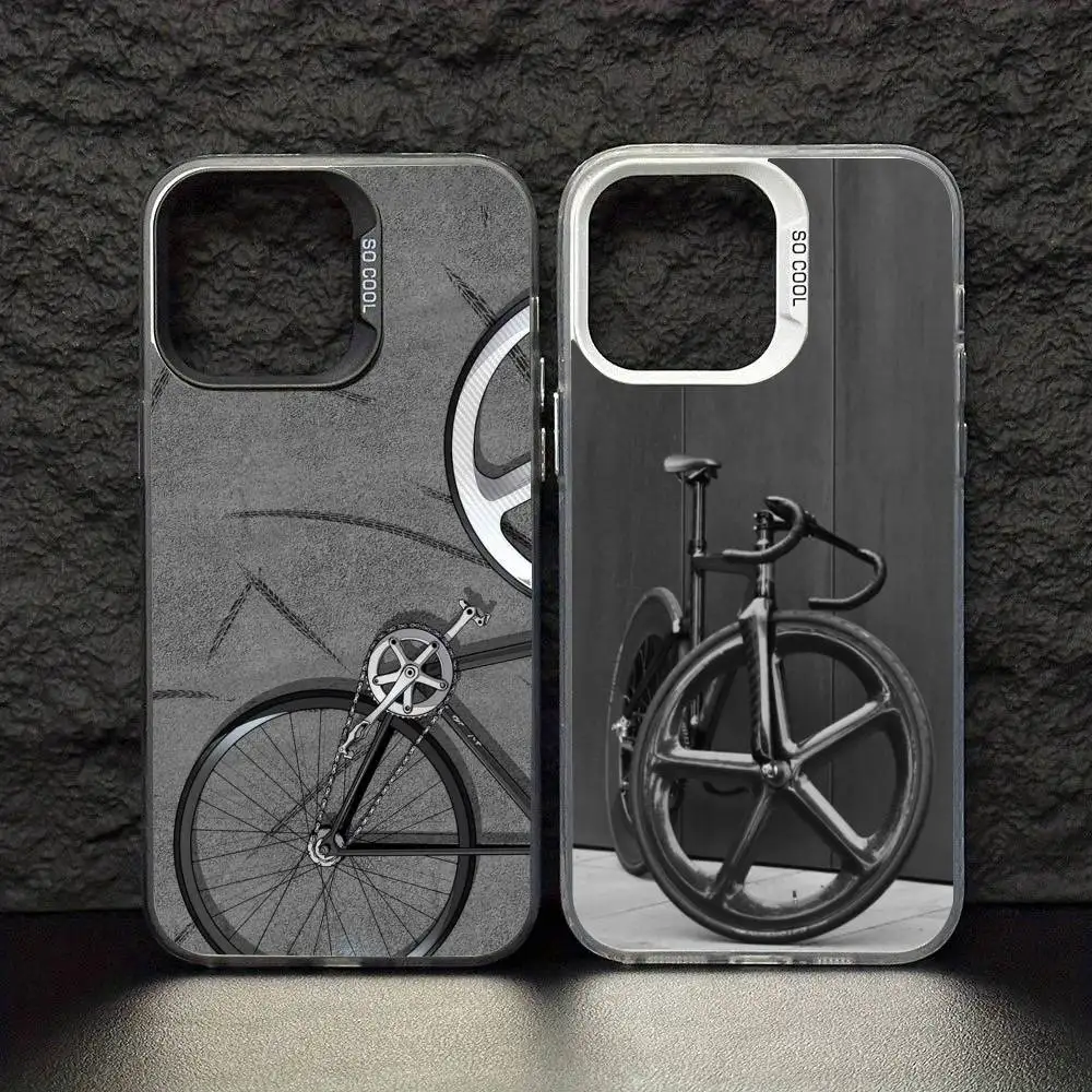 

Cool Fixie bike Phone Case For iPhone17,16,15,14,13,12,11 Pro Max Blcak Colorful Silver Plated Inside Cover