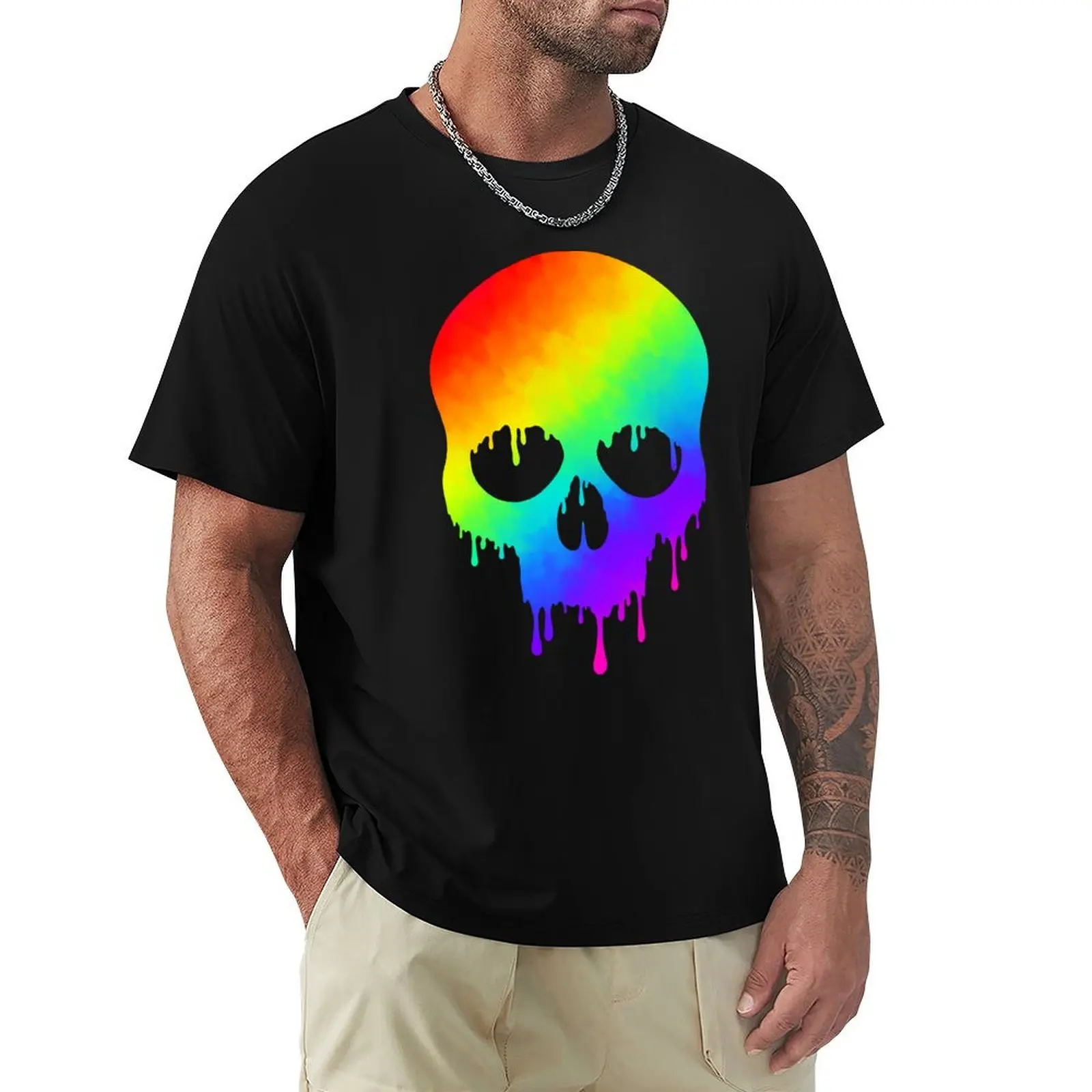 LGBTQ Pride Paint Drip Skull Rainbow T-Shirt t shirt man designer T-Shirt