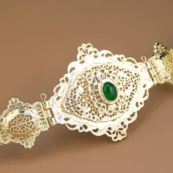 Sunspicems Gold Color Moroccan Kaftan Belt Imitation Jade Stone Arabic Women Bride Jewelry Waist Chain Hollow Persian Pattern