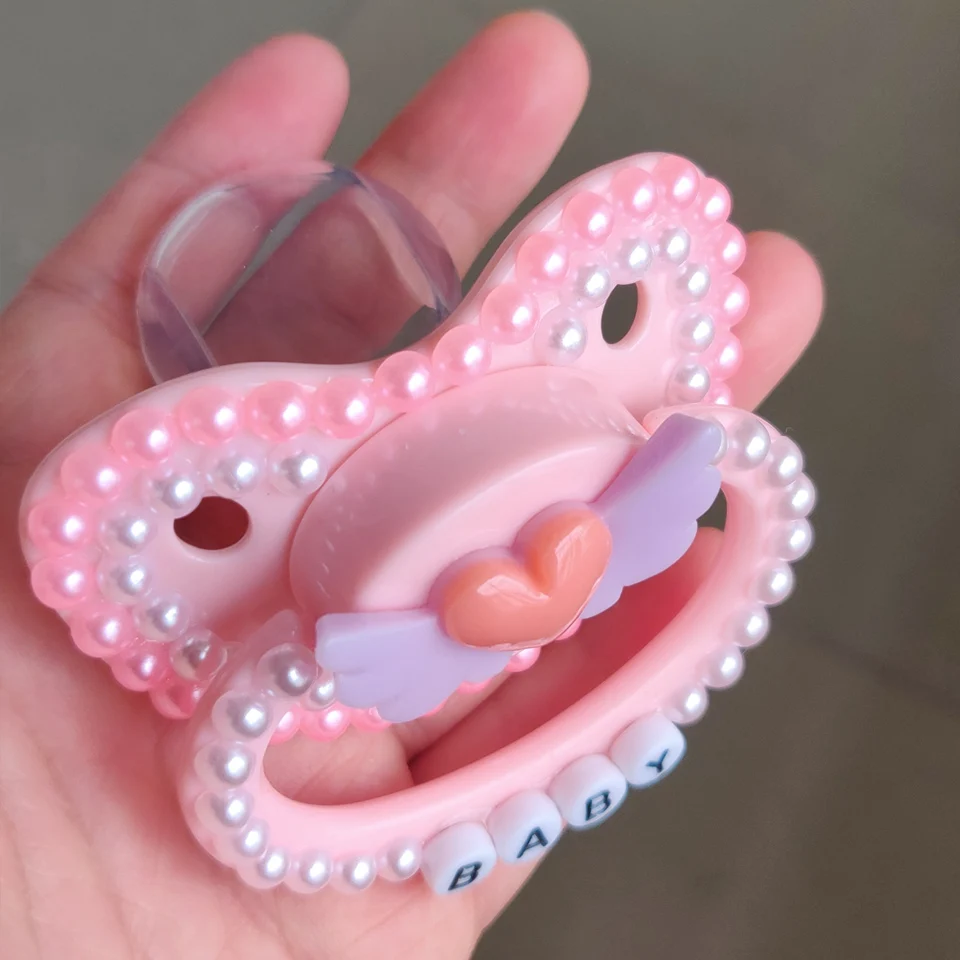 100% Handmake Cute Pink Love Winged Angel Pattern Adult Baby Pacifier Silicone Adult size Pacifier abdl Daddy Girl