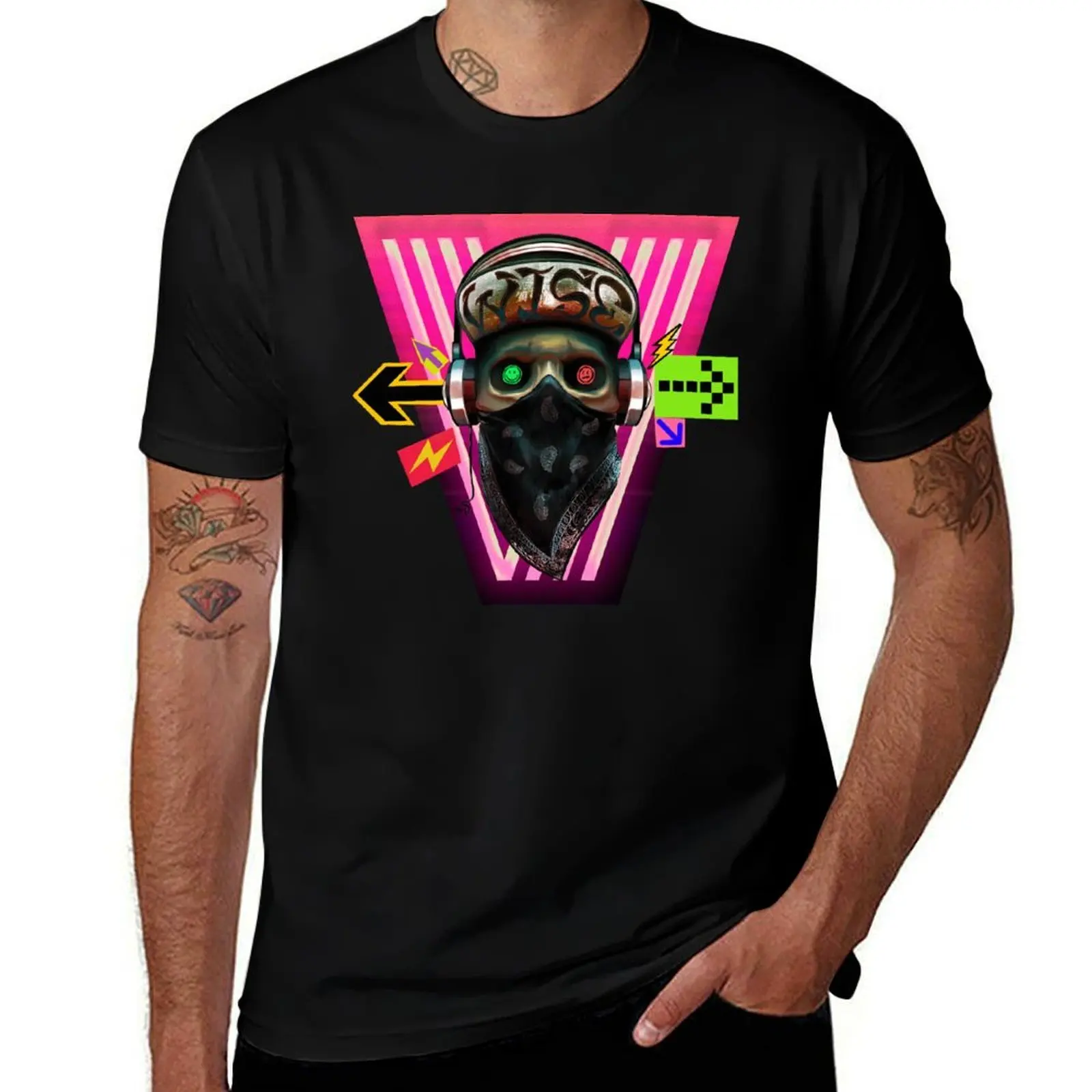 

cyberpunk gangsta skull painting graphic artwork T-Shirt blue lock korean fashion Aesthetic clothing cheap stuff men t shirt