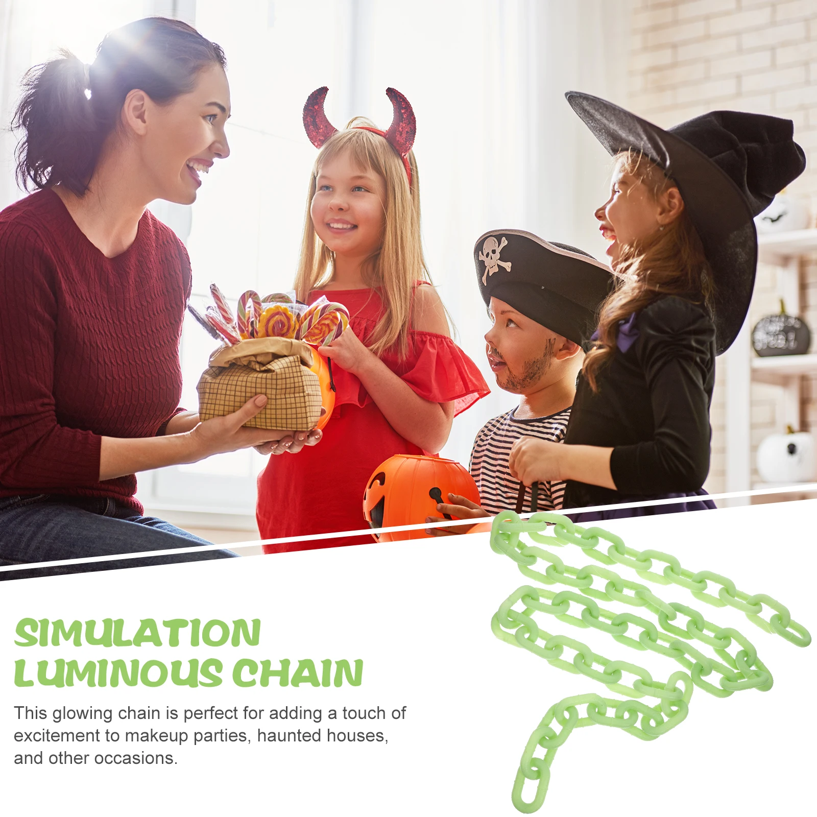 

1pc Glowing In The Dark Chain Adjustable Plastic Links For Halloween Party Decorations Haunted House Props Glow Chain Decor