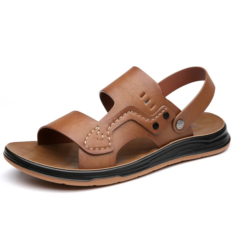 

Лето 202, мужские сандалии двойного назначения для вождения, повседневная противоскользящая дышащая пляжная обувь, мужские однотонные тапочки, мужские туфли