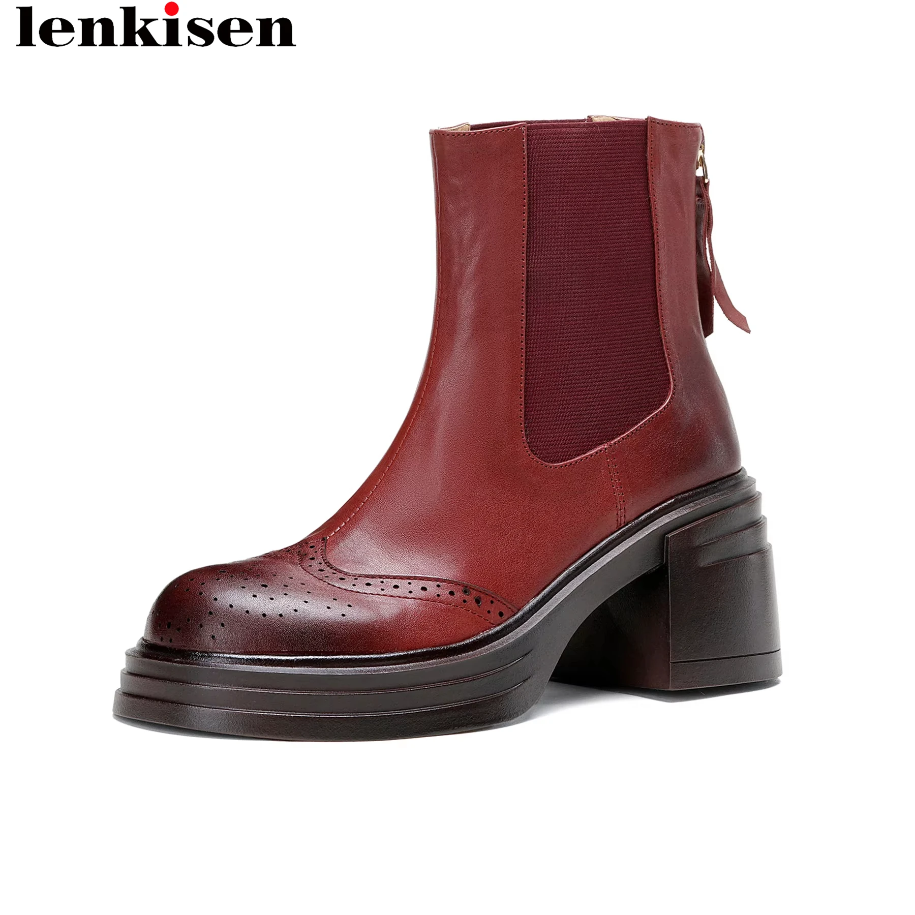 Cow Skin Round Toe High Heels Zipper Modern Chelsea Boots Warm Winter Shoes Dating Classics Platform Casual Brand Ankle Boots
