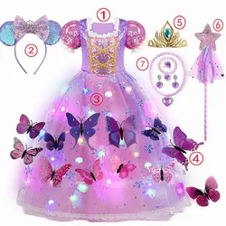 Children Dress Rapunzel Costume  Sequins Purple Purple Dress Cosplay Tutu Dress for Girl Add Colored LED Lights 3-10 Year