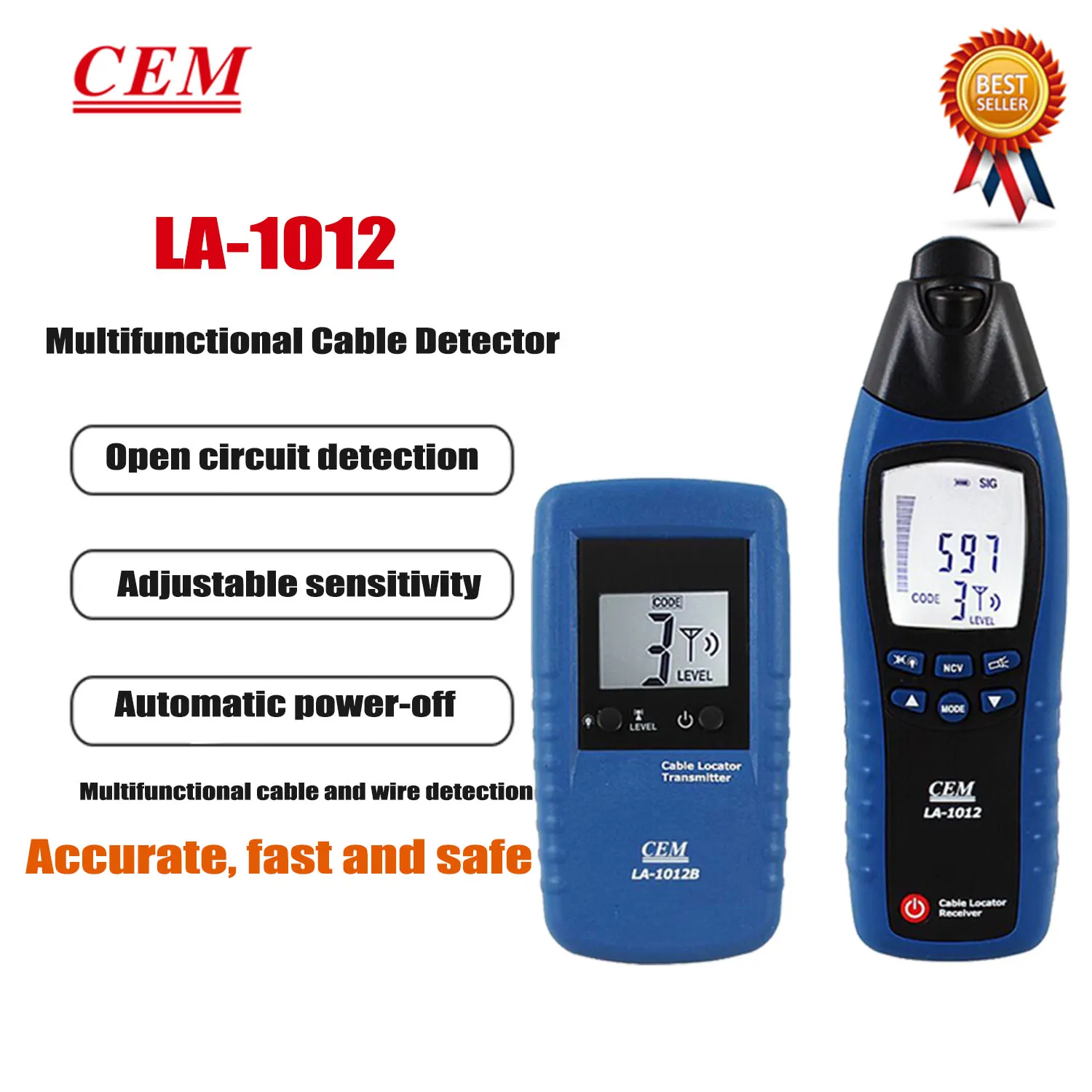 CEM LA-1012 General Cable Locator Tester Receiver with Transmitter Line Tracker Line Finding Multifunctional Line Detector