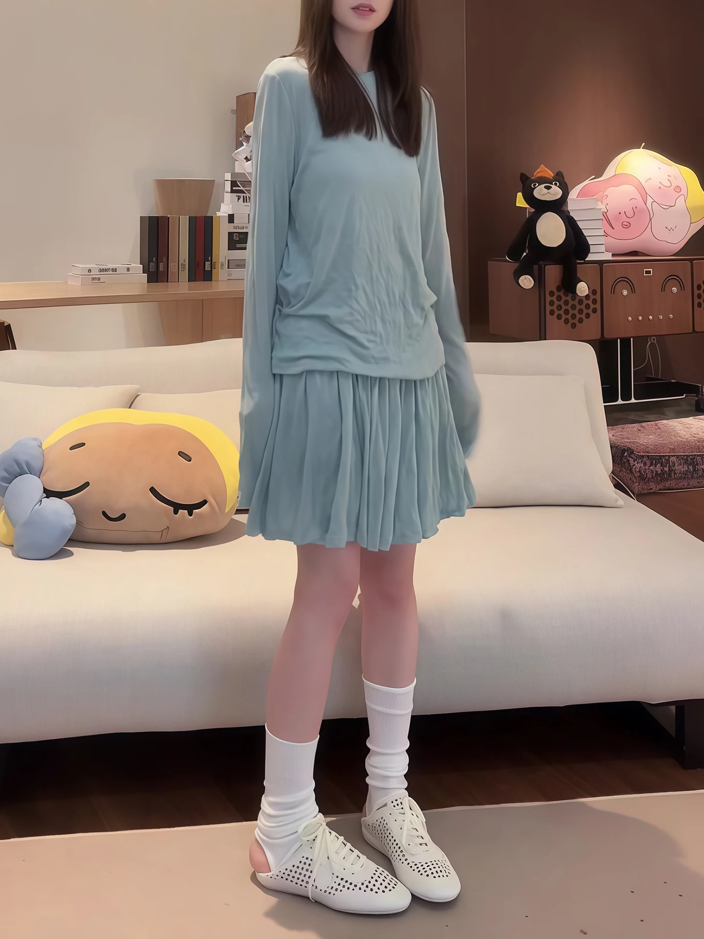 Summer 2026 Slim Fit Long Sleeve T-Shirt And A-Line  Skirt Set Textured Fashionable Commute Style Women's Clothing