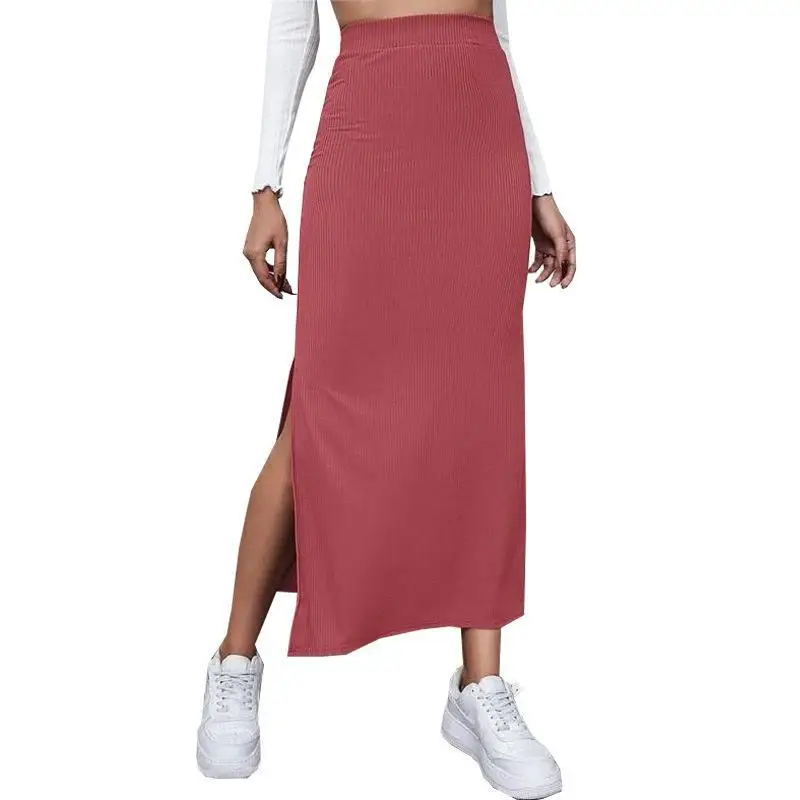Summer 2026 New High-Waisted Girls Buttocks Split Long Skirt Sexy Spice Girl Pure Sensual Woman in the Long-Ribbed Skirt