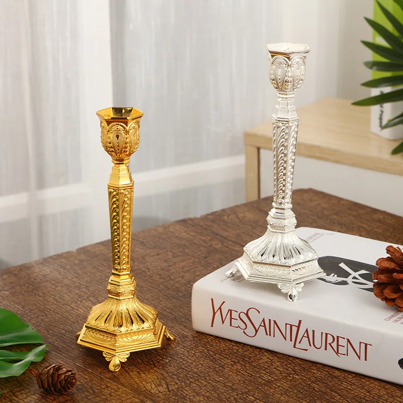 

Cross-Border Alloy Single Head Candlestick Decoration Hua Hotel Romantic Wedding Props Candle Holder Golden Home Decor