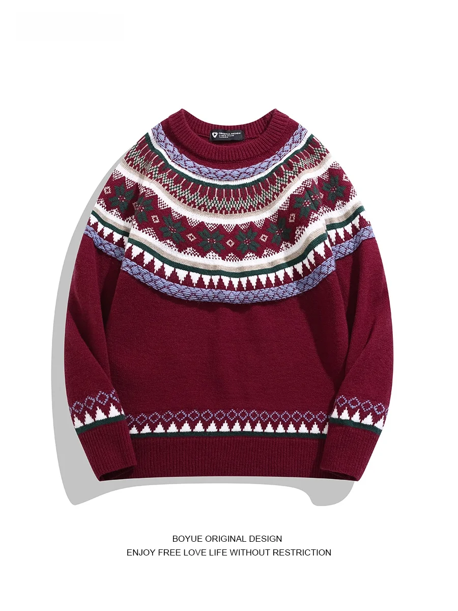 

Свитер Boyue в американском ретро-стиле с круглым вырезом, свободный крой, с узором «Островные цветы», вязаный топ для мужчин и женщин, трикотаж из полиэфирного волокна