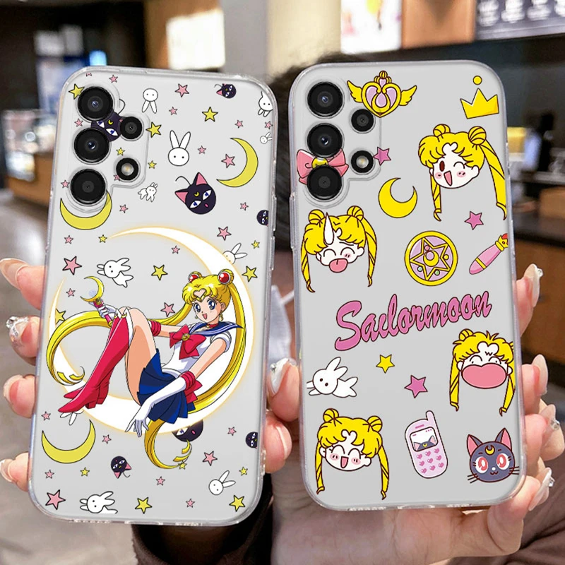 Cartoon Anime Sailors Moons Rabbit Girls Cute Cat for Samsung Galaxy A32 4G A 32 M32 5G A52 A52S A72 Phone Case Clear Back Cover