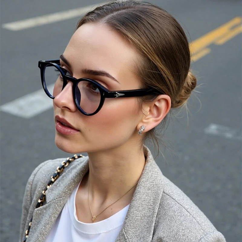 Fashion Round Anti Blue Light Blocking Glasses Men Women Trendy Stars Decoration Frame Accessory Eyewear Outdoor Eyeglasses
