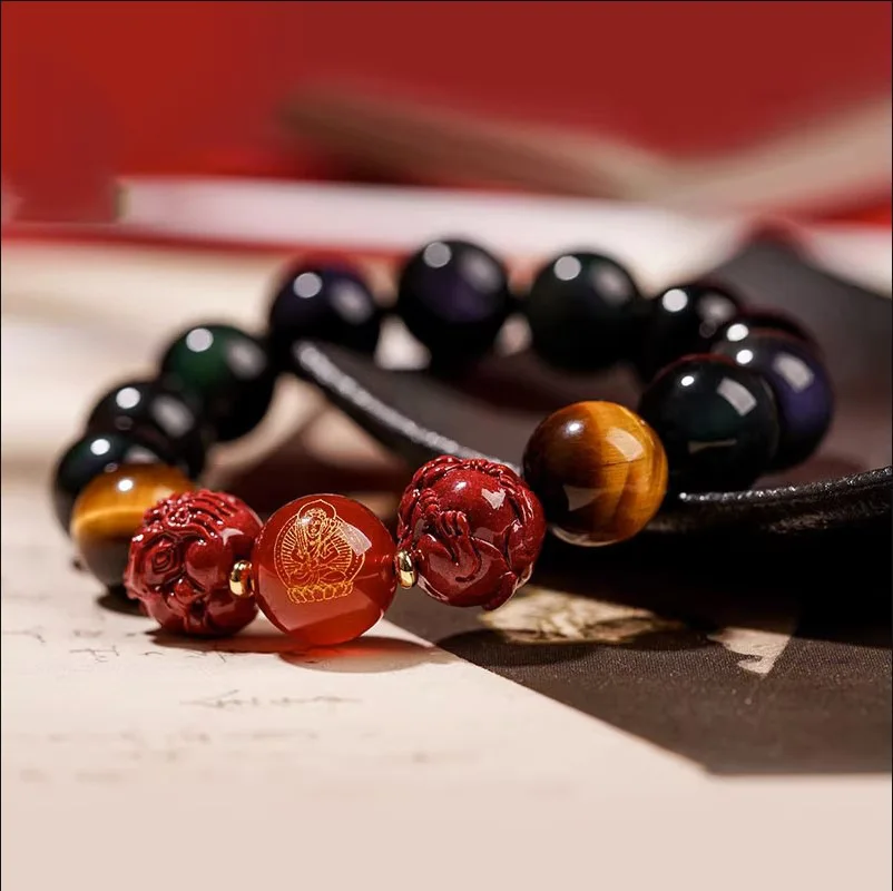 High Content Cinnabar Natural Obsidian Bracelet Mens Chinese Zodiac Year Prayer Bead Bracelet 2026 New Style Gifts