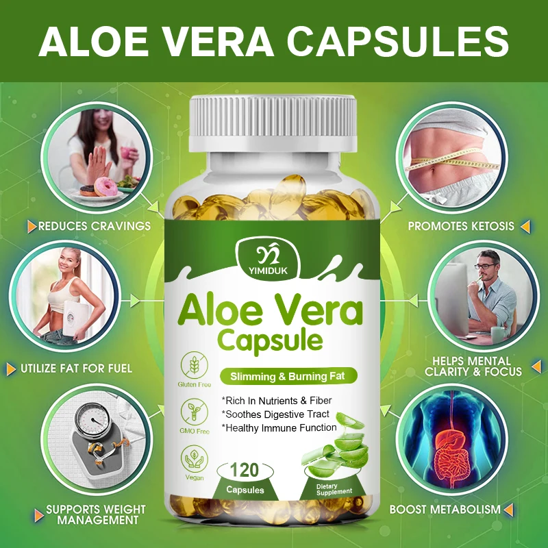 Cápsulas naturales de extracto de Aloe Vera, antiobesidad, desintoxicación, acumulación de toxinas, limpieza de intestinos, pérdida de peso, belleza, salud