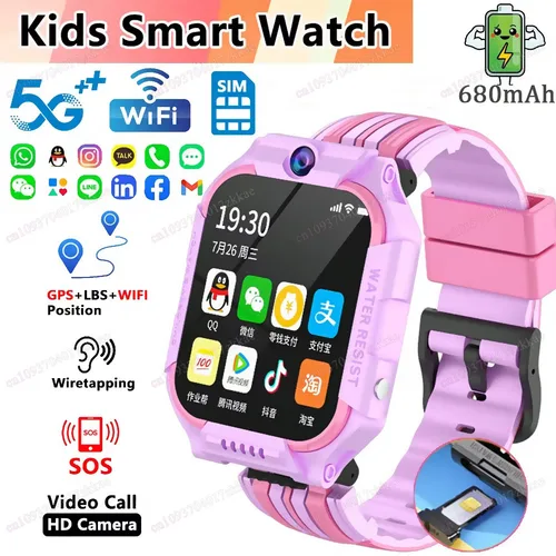 Imagen 1 del producto Nuevo reloj inteligente 5G para niños SOS GPS + BDS/GLONASS ubicación llamada telefónica cámara reloj inteligente para niños 1,83 pulgadas WIFI impermeable para reloj de regalo
