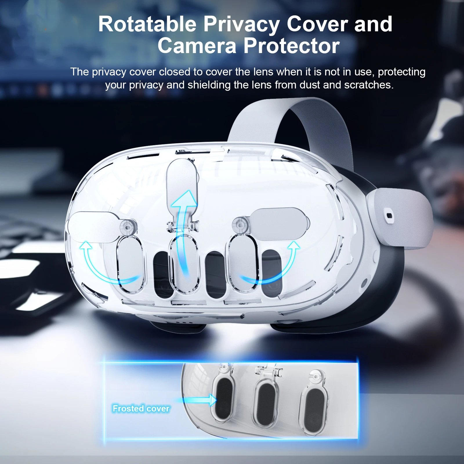 

For Quest3 VR Glasses Headset Protective Shell PC Transparent Case Rotatable Privacy Cover and Camera Protector