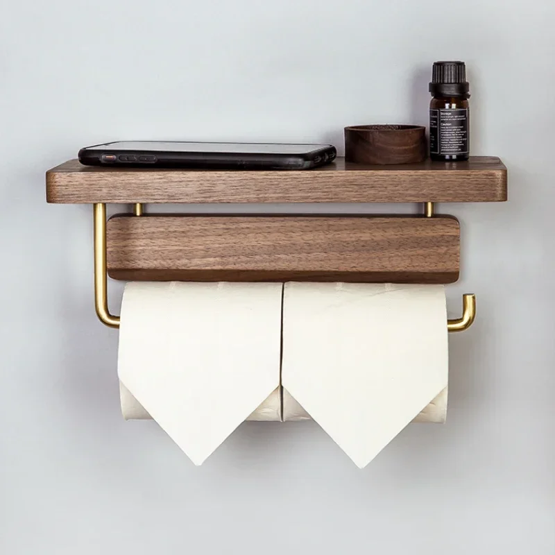 

Solid Wood Towel Holder Toilet Walnut Roll Tube Minimalist Paper Storage Rack Scandinavian Wall-Mounted Tissue Dispenser