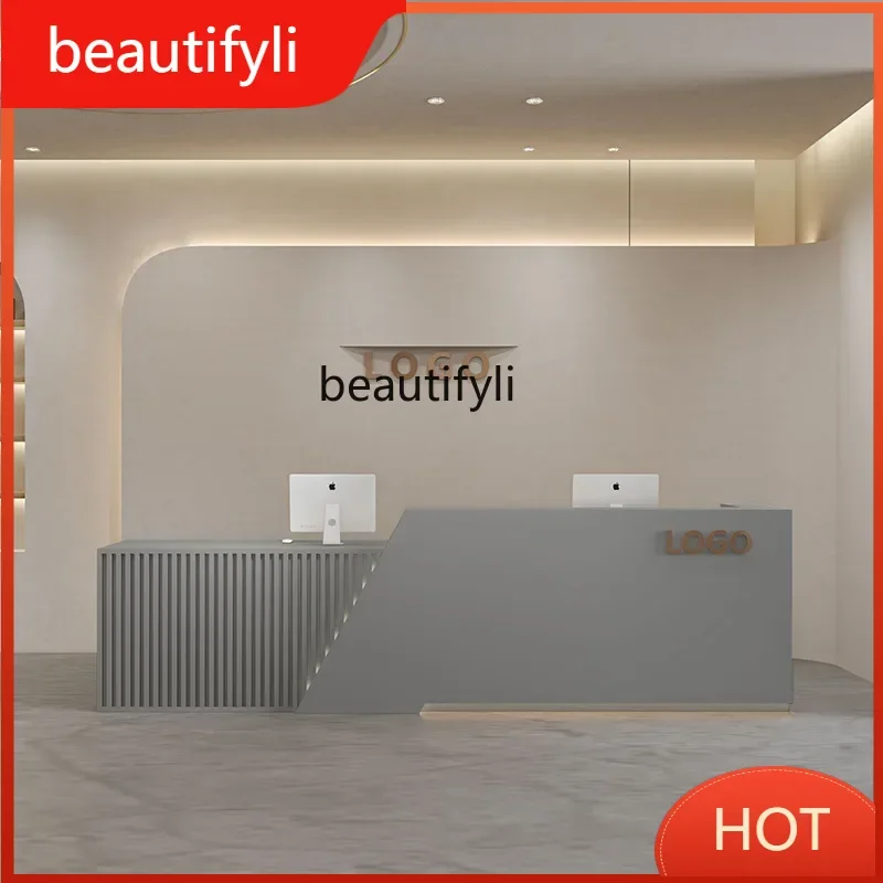 Modern Company Simple Bar Counter Barber Shop Front Desk Beauty Salon Cashier Desk New Chinese Paint Reception Desk Counte