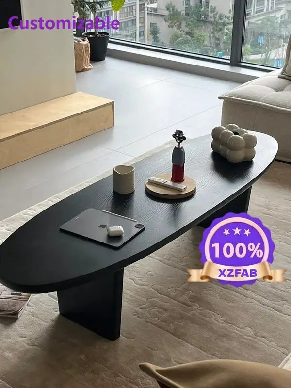 Factory Direct 2026 Nordic wabi-sandy wind solid wood coffee table French medieval black edge table designer living room retro l