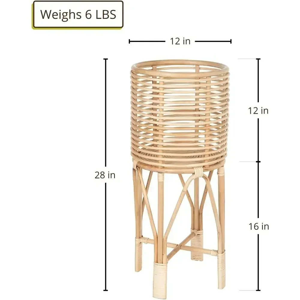 Tiered Rattan Plant Stand - Medium, Natural Brown, Home Storage and Plant Pot Holder