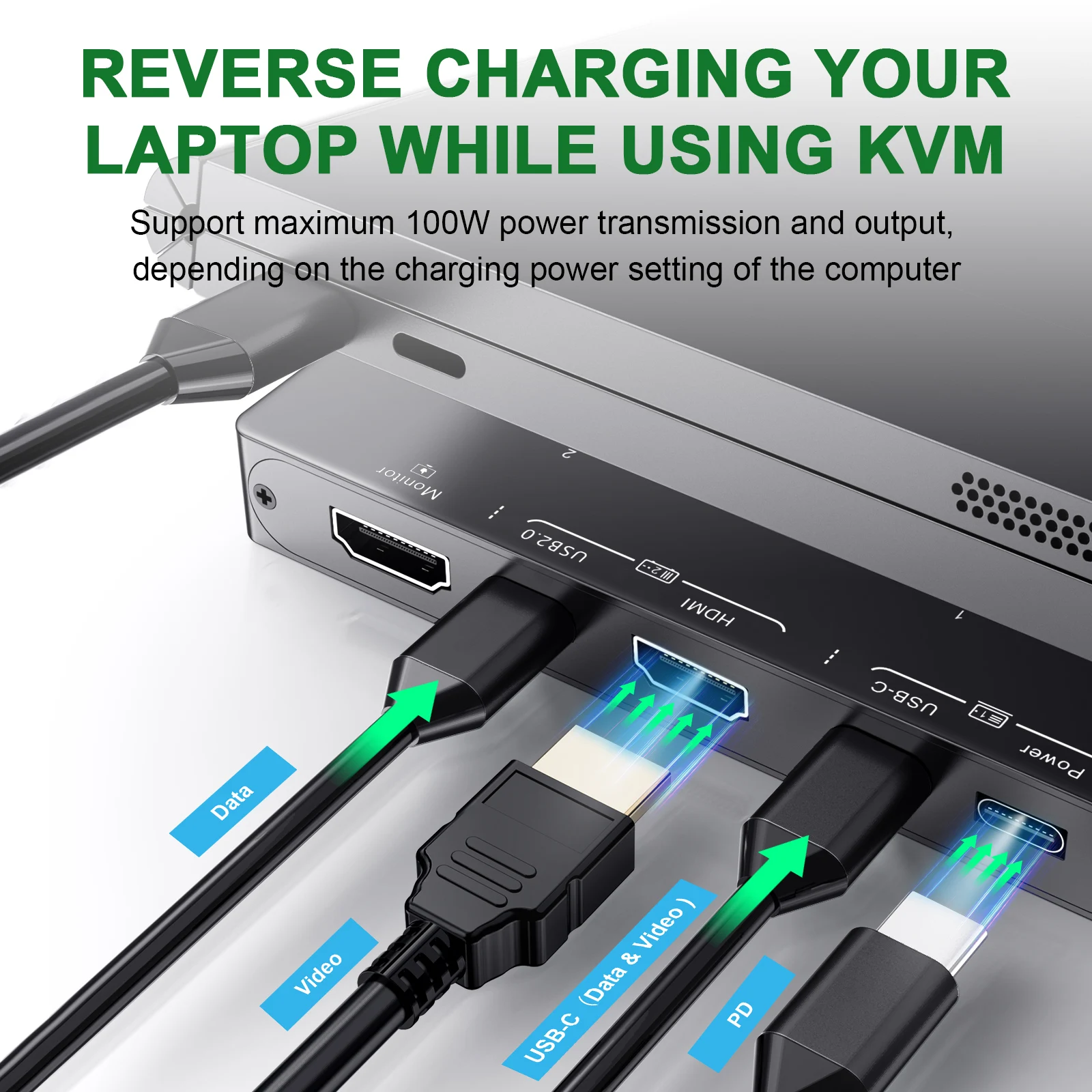 KCEVE Villám 3 USB C HDMI KVM Árammegszakító 4K 60hz típusa C USB KVM Kapcsoló 87W Palládium Hozzákezdés számára 2 Számítógép macbook 1 HDMI Képellenőrző