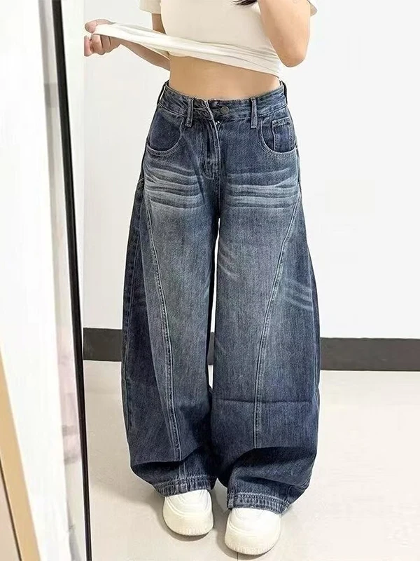High Waist Wide Leg Denim Jeans Women's Autumn Winter New Style Loose Fit Bootcut Jeans American Style Washed out Jeans