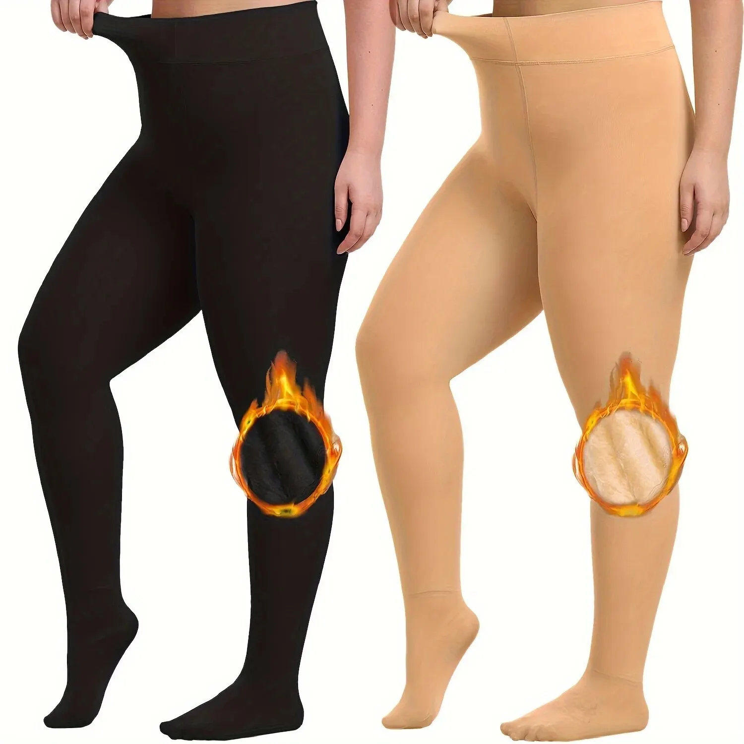 

1Pair Plus Size Fashionable Pantyhose, Women's Plus Size Fleece Lined Winter Warm High Waisted Elastic Tights