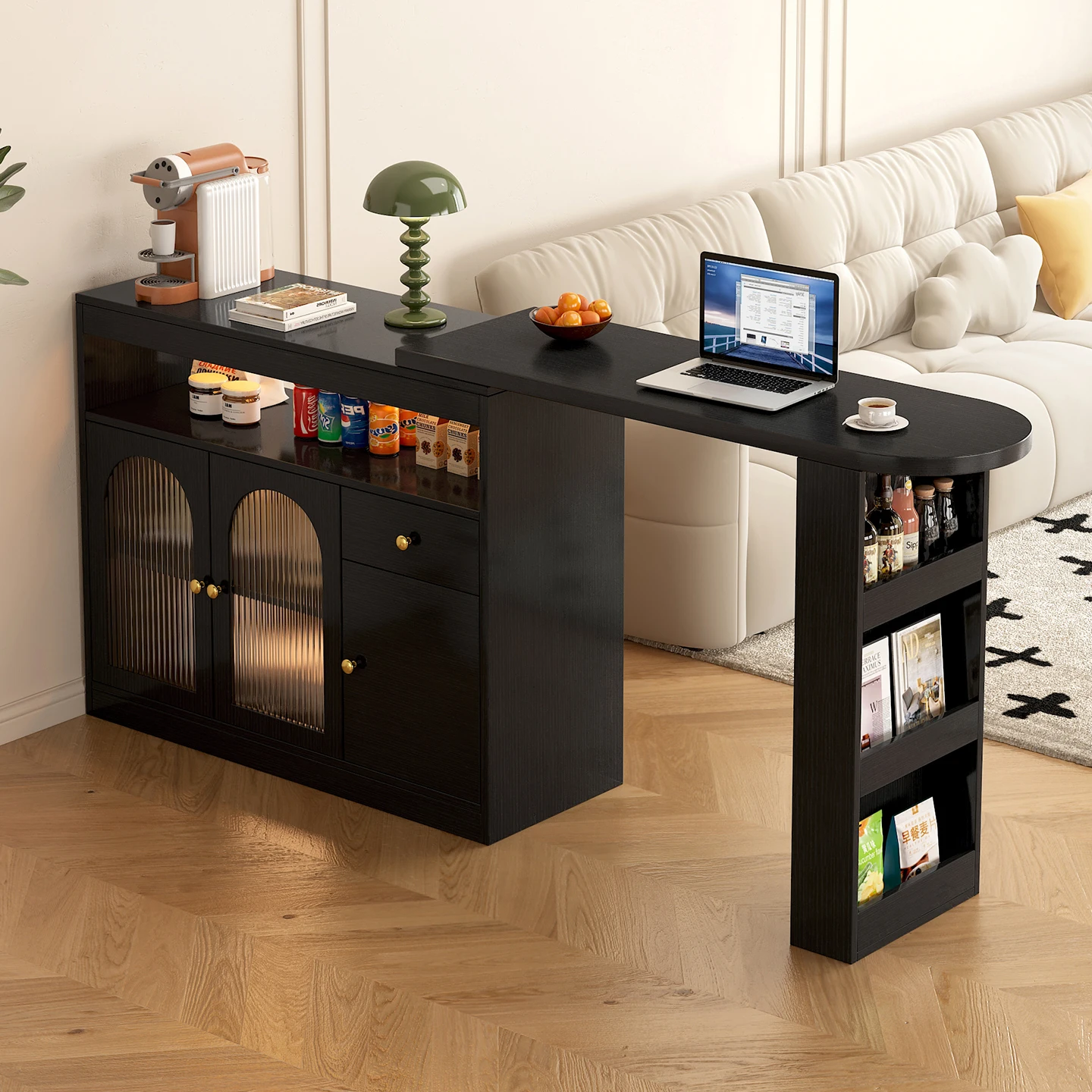 For Multi-Function Extendable Bar Table, Living Room Divider & Balcony Side Cabinet