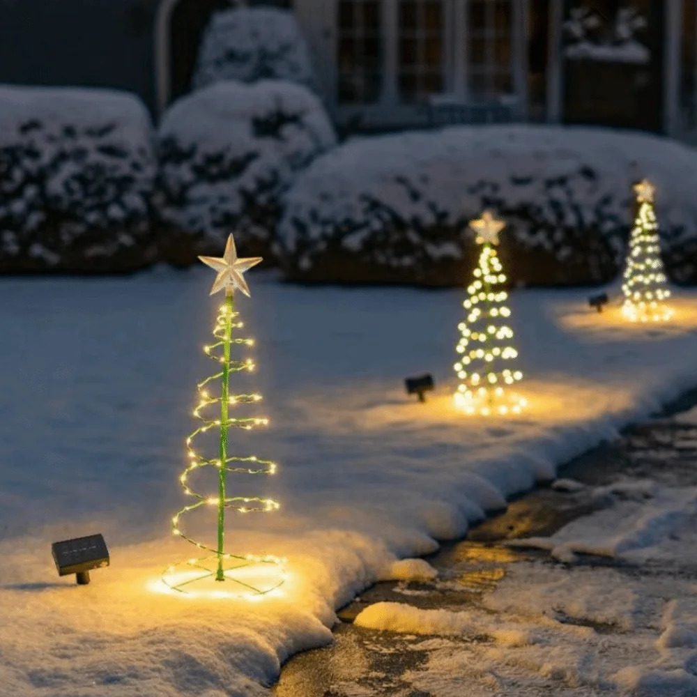 8 Modes Solar Iron Christmas Tree Lights LED Luminous Christmas Tree Decorative Lamp Warm/Colorful Light Waterproof