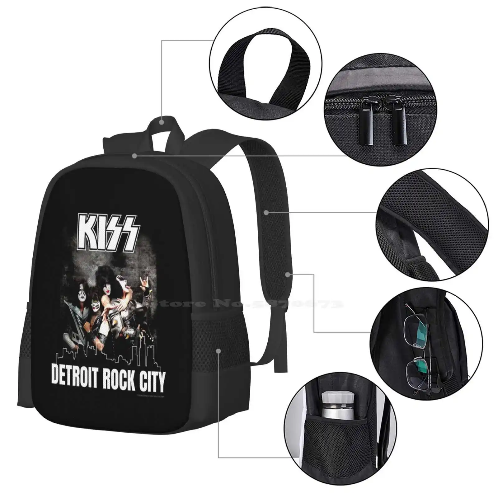 Kiss Band Detroit Rock City desain pola modis perjalanan Laptop tas punggung sekolah Kiss Fan seni Kiss Band Kiss Music Kiss